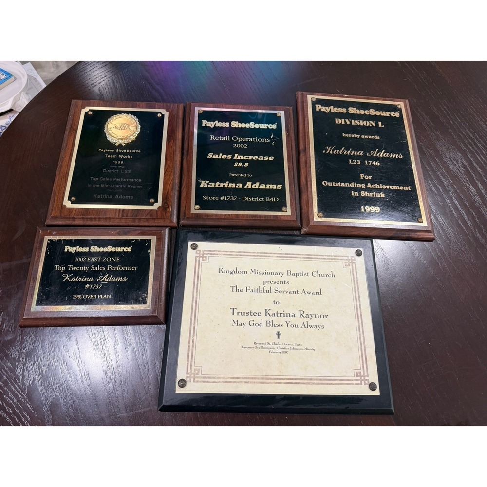 Vintage Payless ShoeSource & Church Achievement Awards plaques Set Of 5